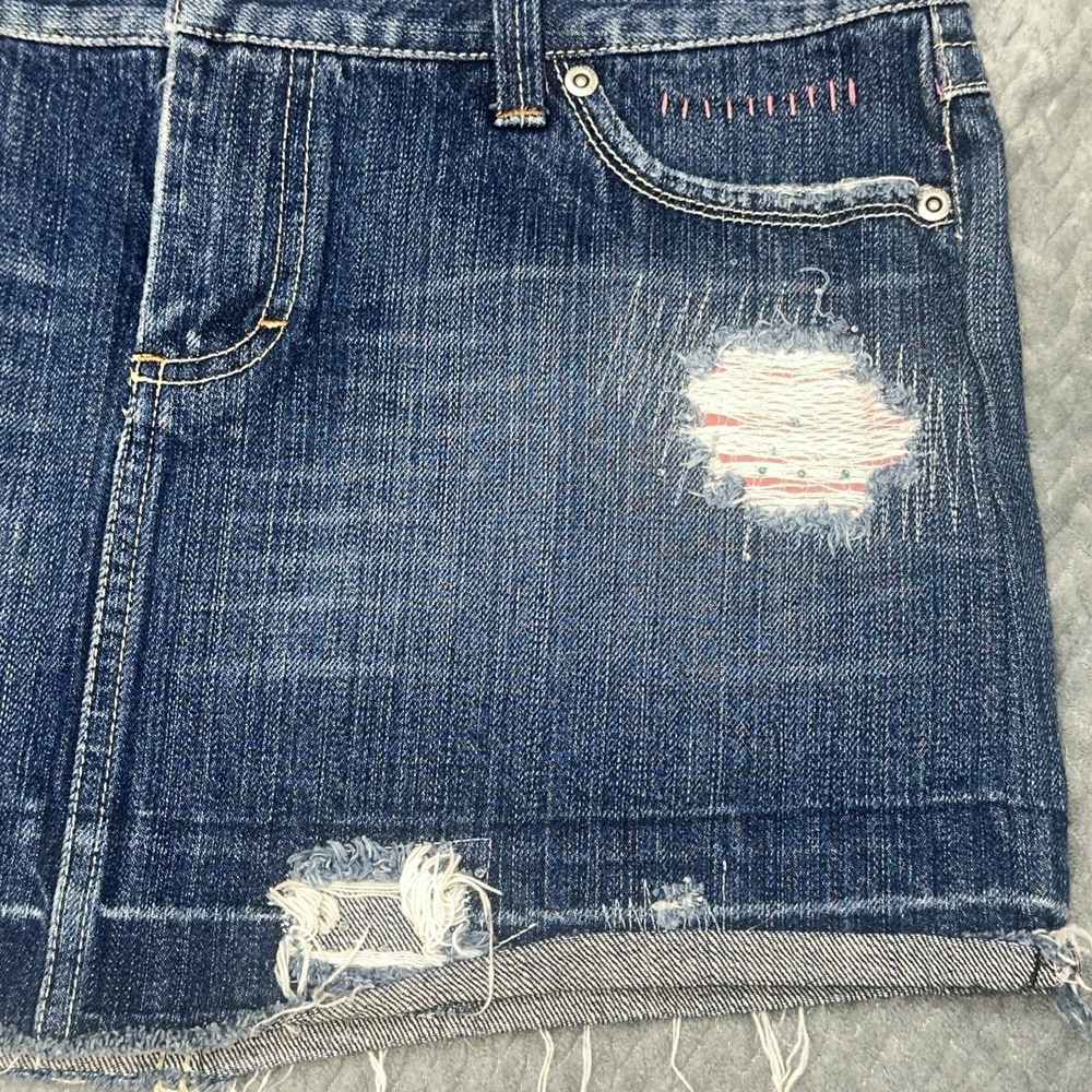 Vintage American Eagle Skirt 8 Y2K Crystal Embellished Distressed Micro Mini - Picture 7 of 11